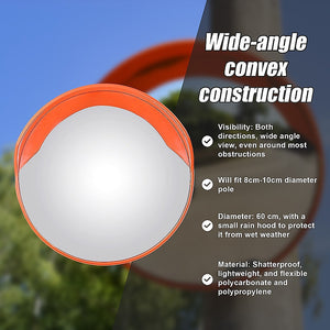 Round Convex Mirror | 60cm | Blind Spot Traffic Driveway Safety | Wide Angle