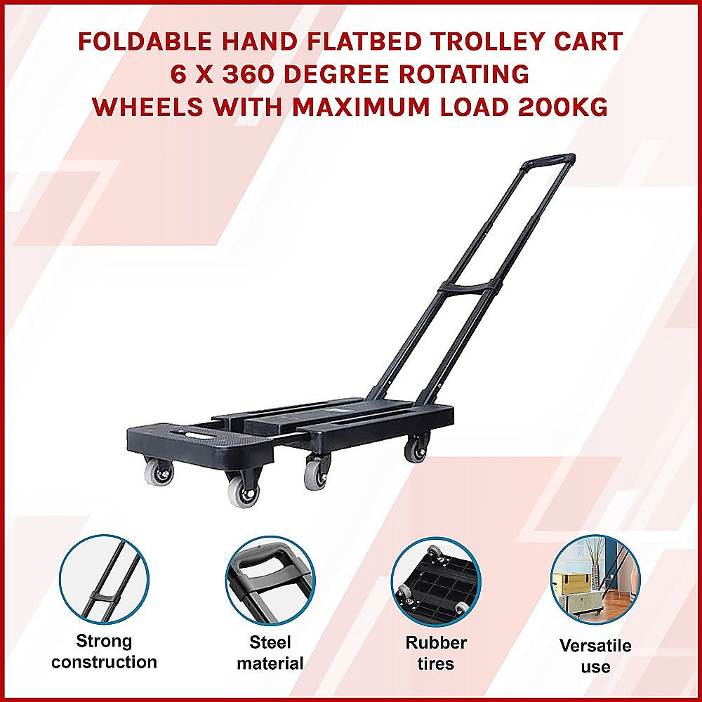 Foldable Flatbed Trolley Cart | 6 x 360° Rotating Wheels | 200KG Load Capacity