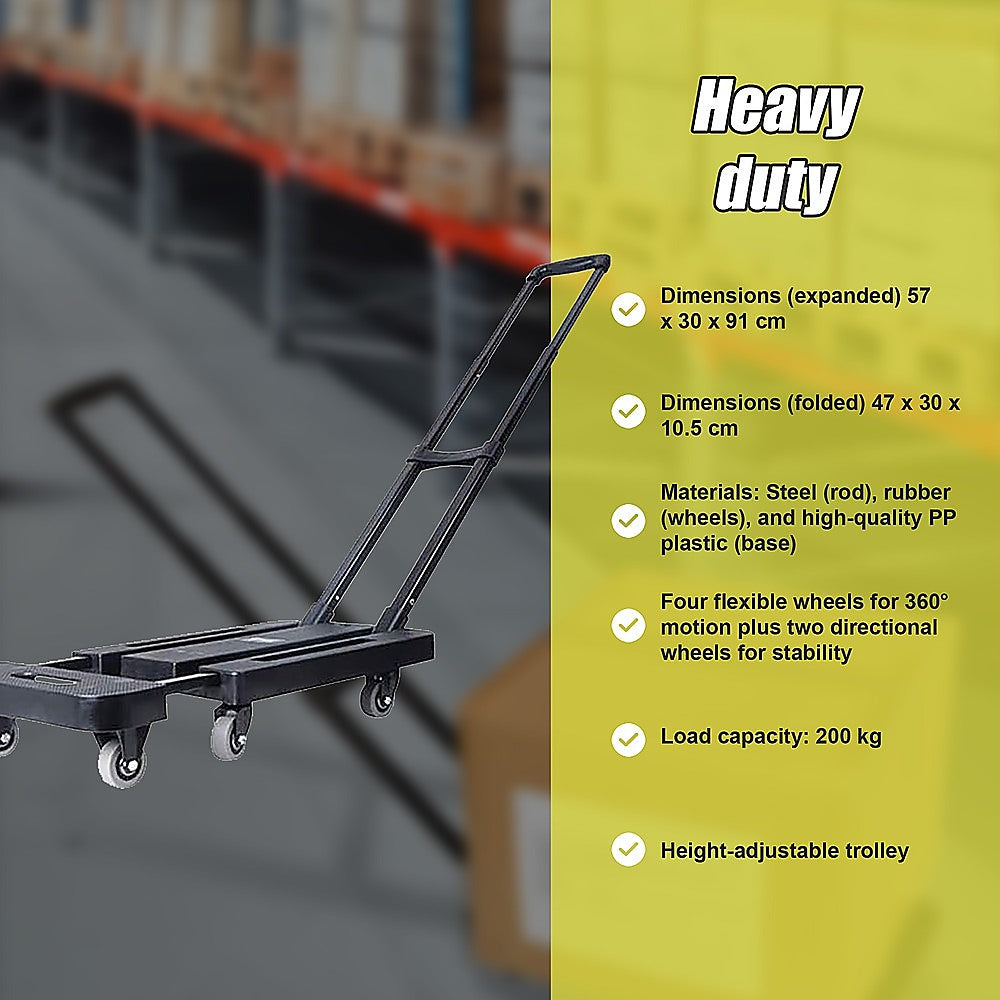 Foldable Flatbed Trolley Cart | 6 x 360° Rotating Wheels | 200KG Load Capacity