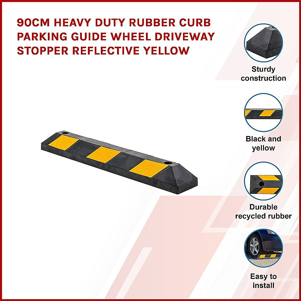 Heavy Duty Rubber Curb Parking Guide | 90cm | Reflective Yellow Wheel Stopper