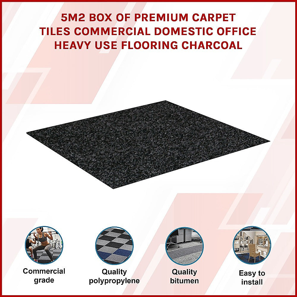 Carpet Tiles | 5m² Box | Heavy Use Flooring | Commercial Domestic Office | Charcoal
