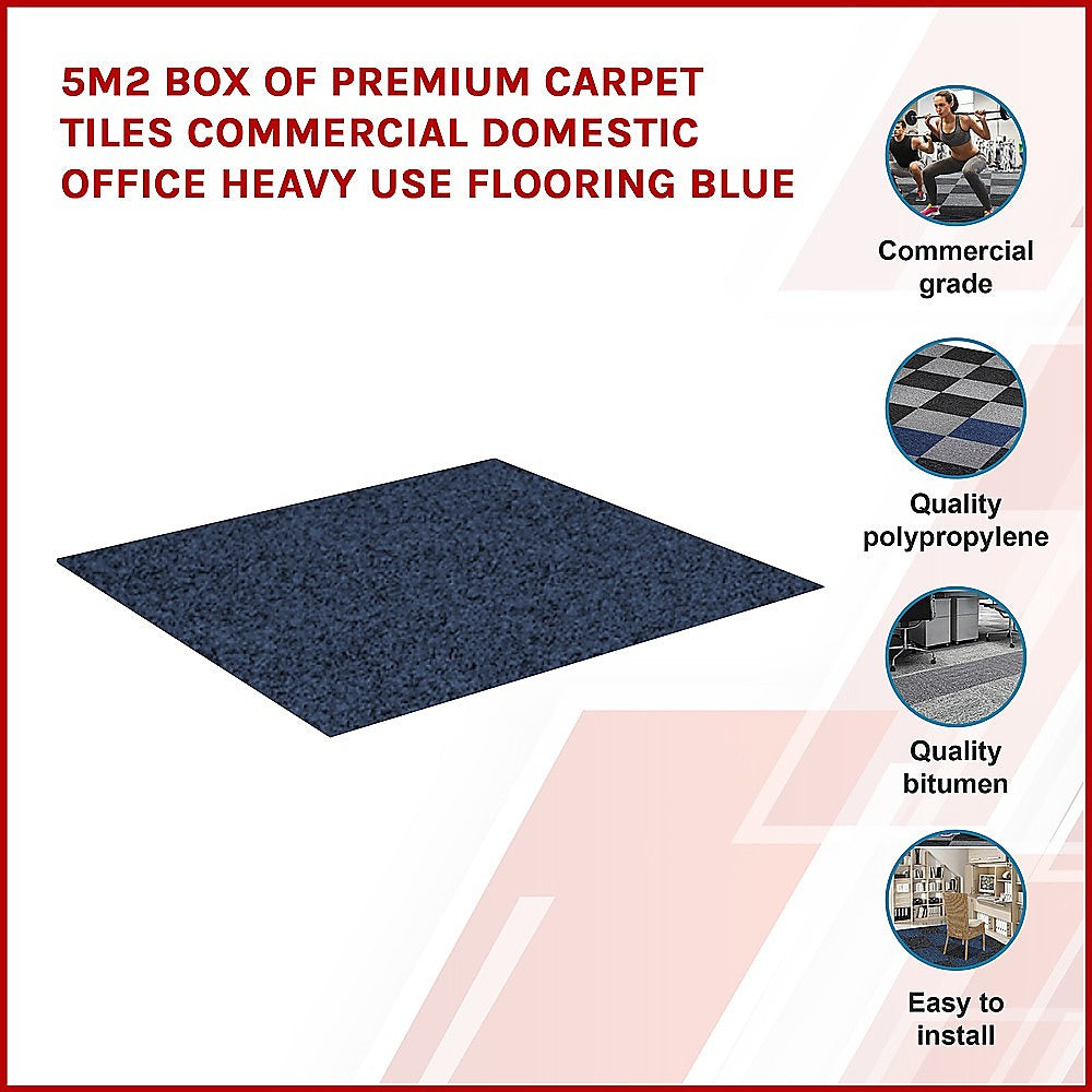 Carpet Tiles | 5m² Box | Heavy Use Flooring | Commercial Domestic Office | Blue