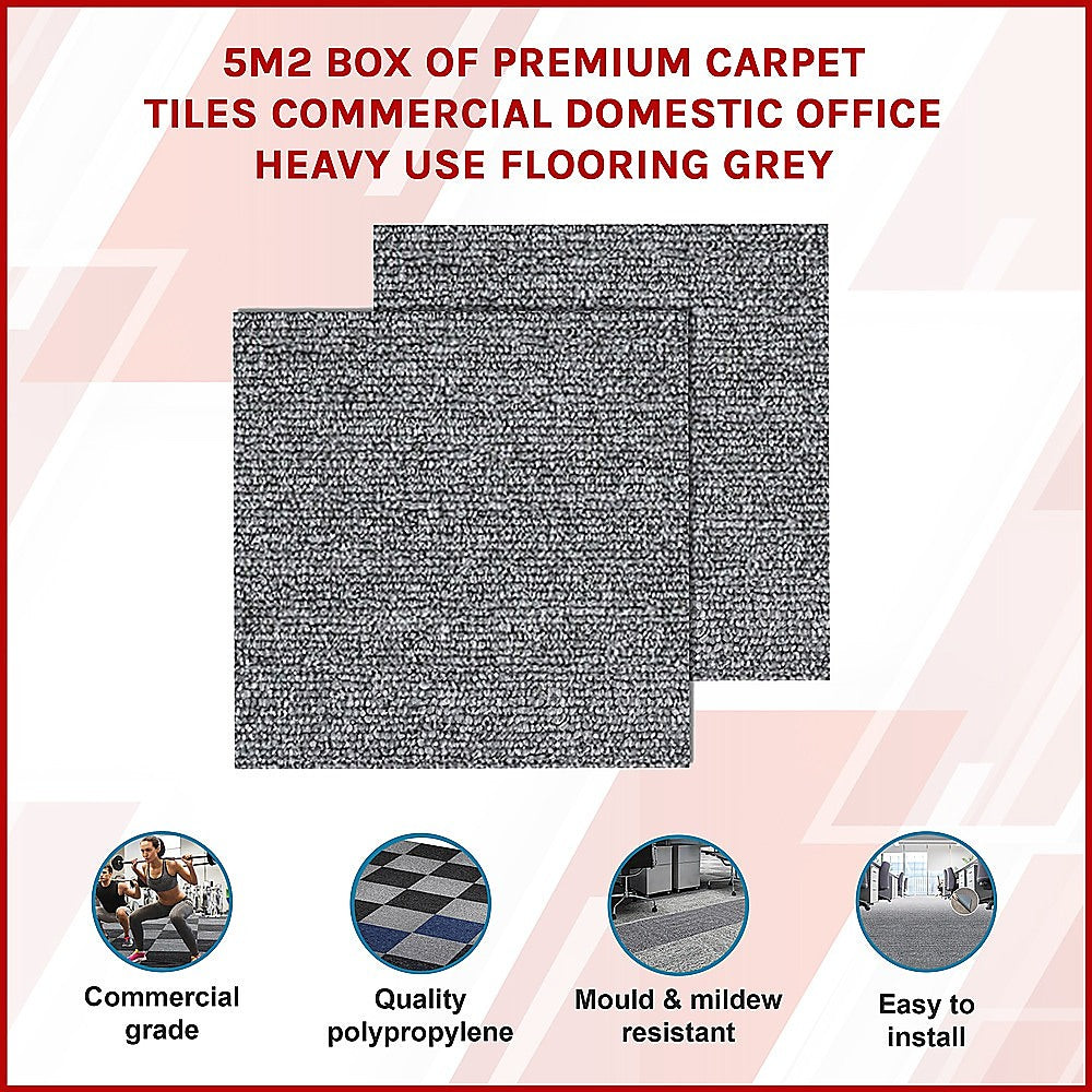 Carpet Tiles | 5m² Box | Heavy Use Flooring | Commercial Domestic Office | Grey