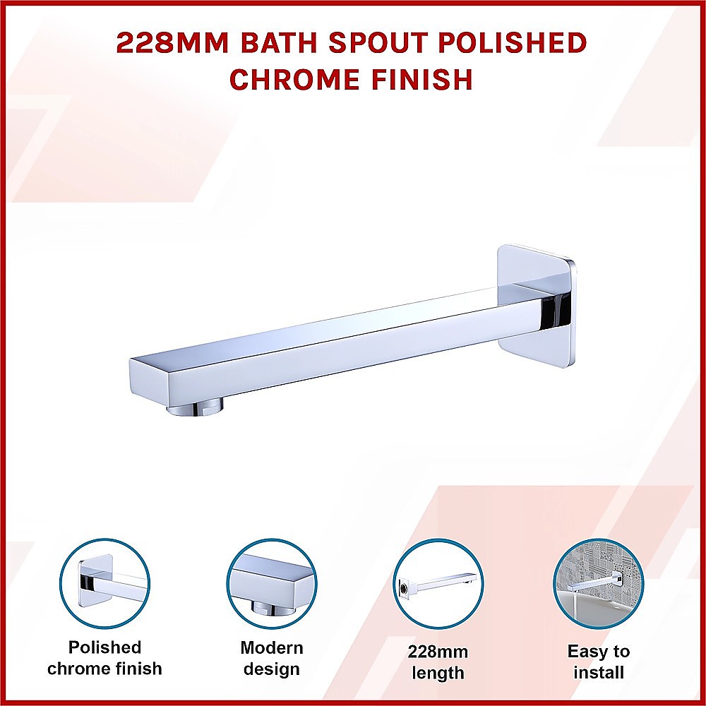Bath Spout | 228mm | Polished Chrome Finish | Elegant Bathroom Fixture