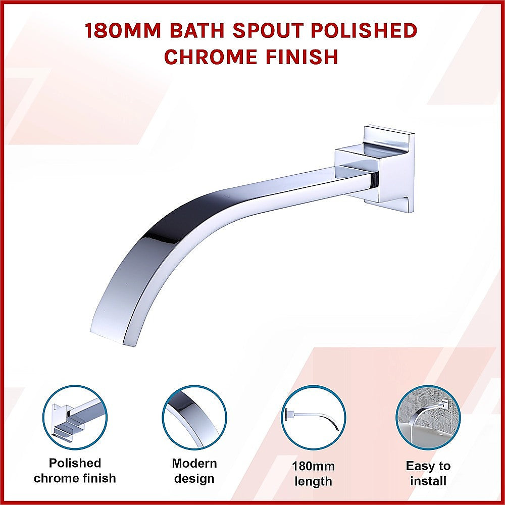 Bath Spout | 180mm | Polished Chrome Finish | Modern Bathroom Fixture
