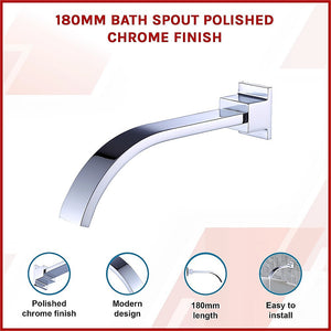 Bath Spout | 180mm | Polished Chrome Finish | Modern Bathroom Fixture