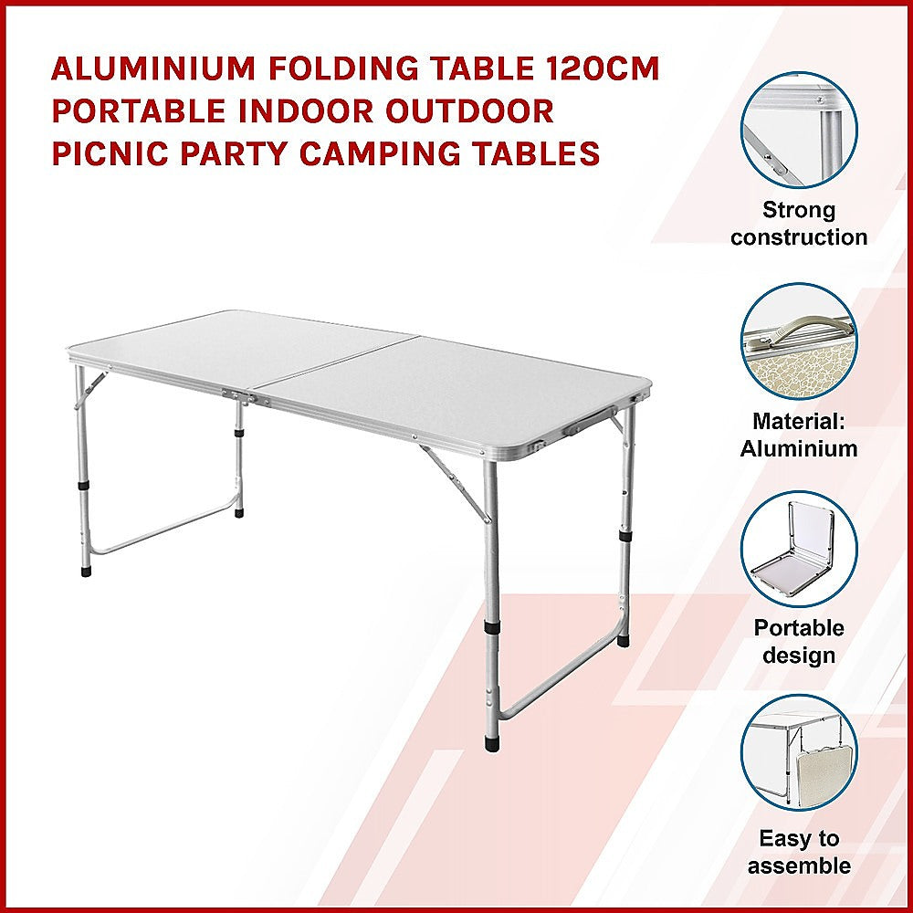 Aluminium Folding Table 120cm | Portable Indoor Outdoor Picnic Party Camping Tables