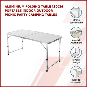 Aluminium Folding Table 120cm | Portable Indoor Outdoor Picnic Party Camping Tables