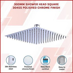 300mm Shower Head Square | 304SS Polished Chrome Finish
