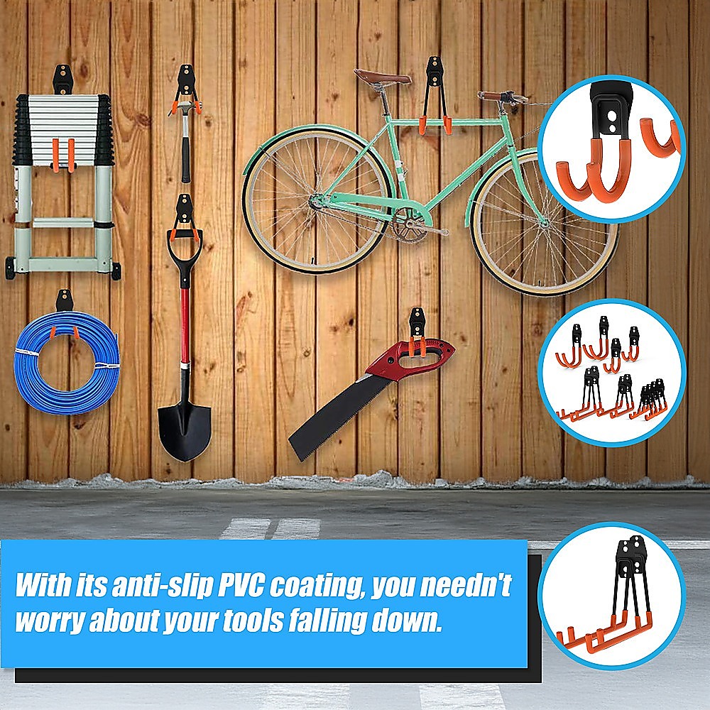 Wall Mount Garage Hooks | 12-Pack | Heavy-Duty Steel Tool Storage Organiser