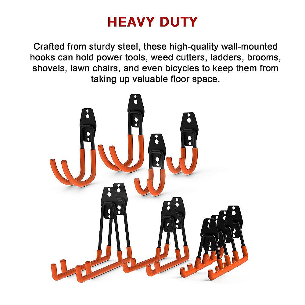 Wall Mount Garage Hooks | 12-Pack | Heavy-Duty Steel Tool Storage Organiser