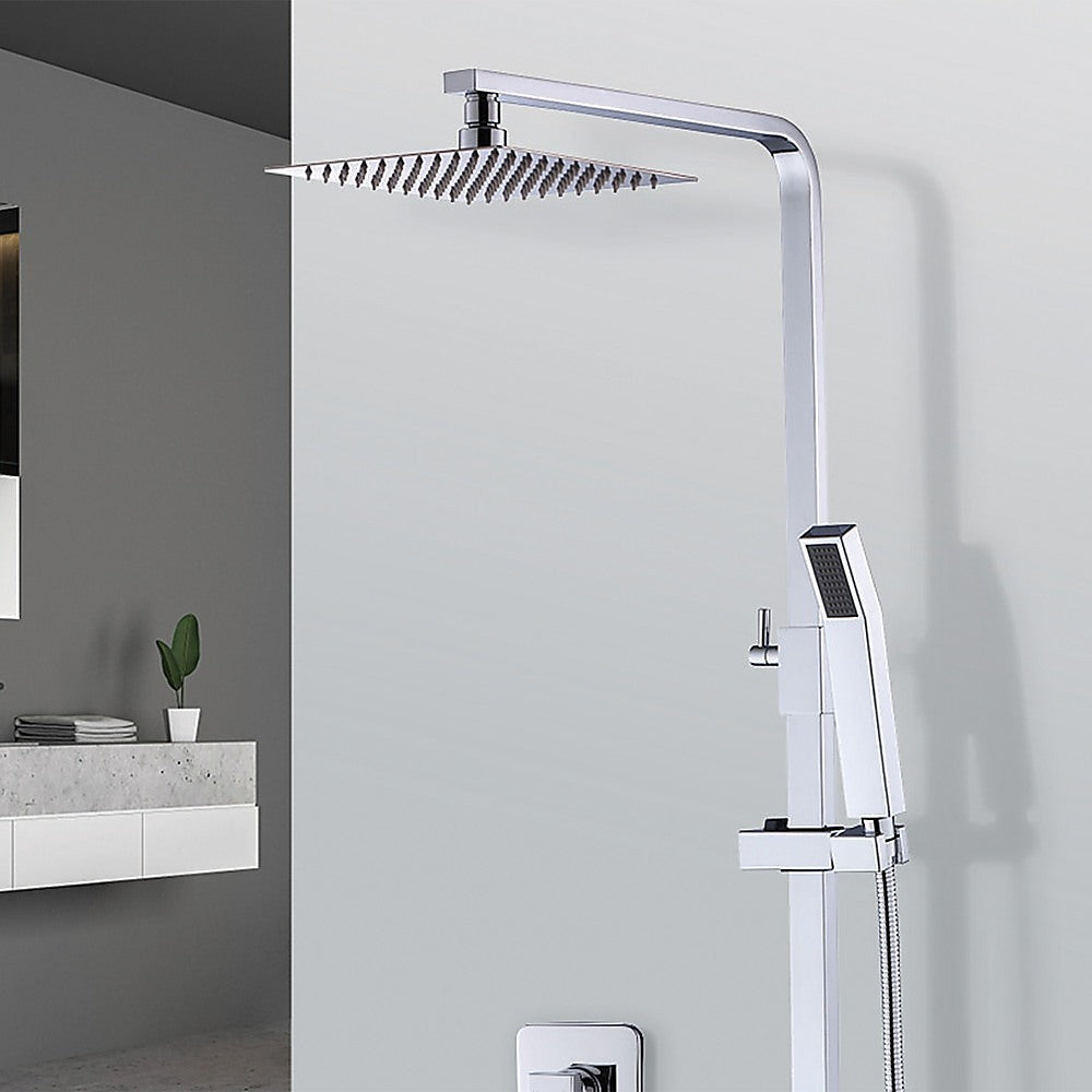 WELS 8" Rain Shower Head Set | Square Dual Heads Faucet | High Pressure Hand Held