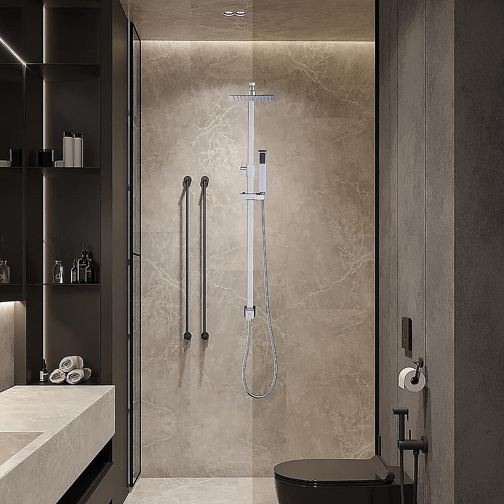 WELS 8" Rain Shower Head Set | Square Dual Heads Faucet | High Pressure Hand Held