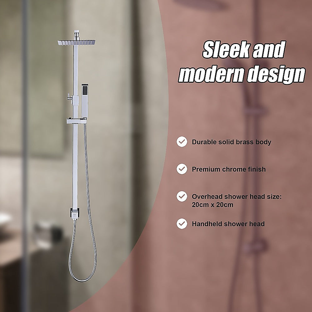 WELS 8" Rain Shower Head Set | Square Dual Heads Faucet | High Pressure Hand Held
