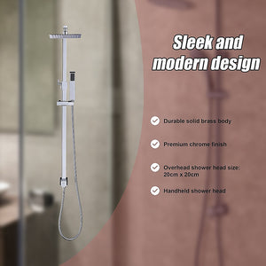 WELS 8" Rain Shower Head Set | Square Dual Heads Faucet | High Pressure Hand Held