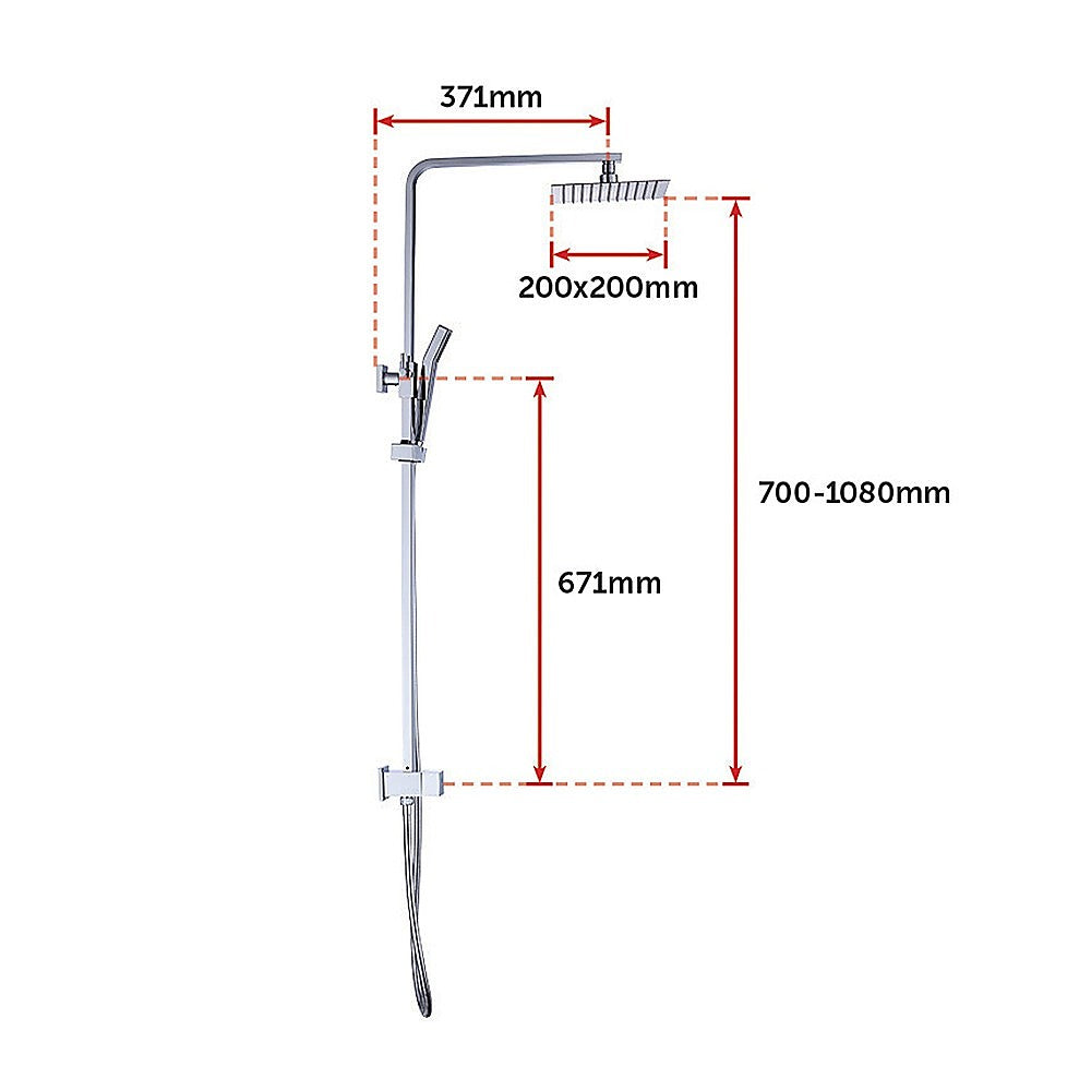 WELS 8" Rain Shower Head Set | Square Dual Heads Faucet | High Pressure Hand Held