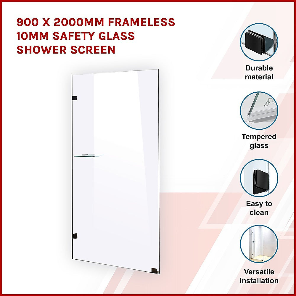 900x2000mm Frameless 10mm Safety Glass Shower Screen