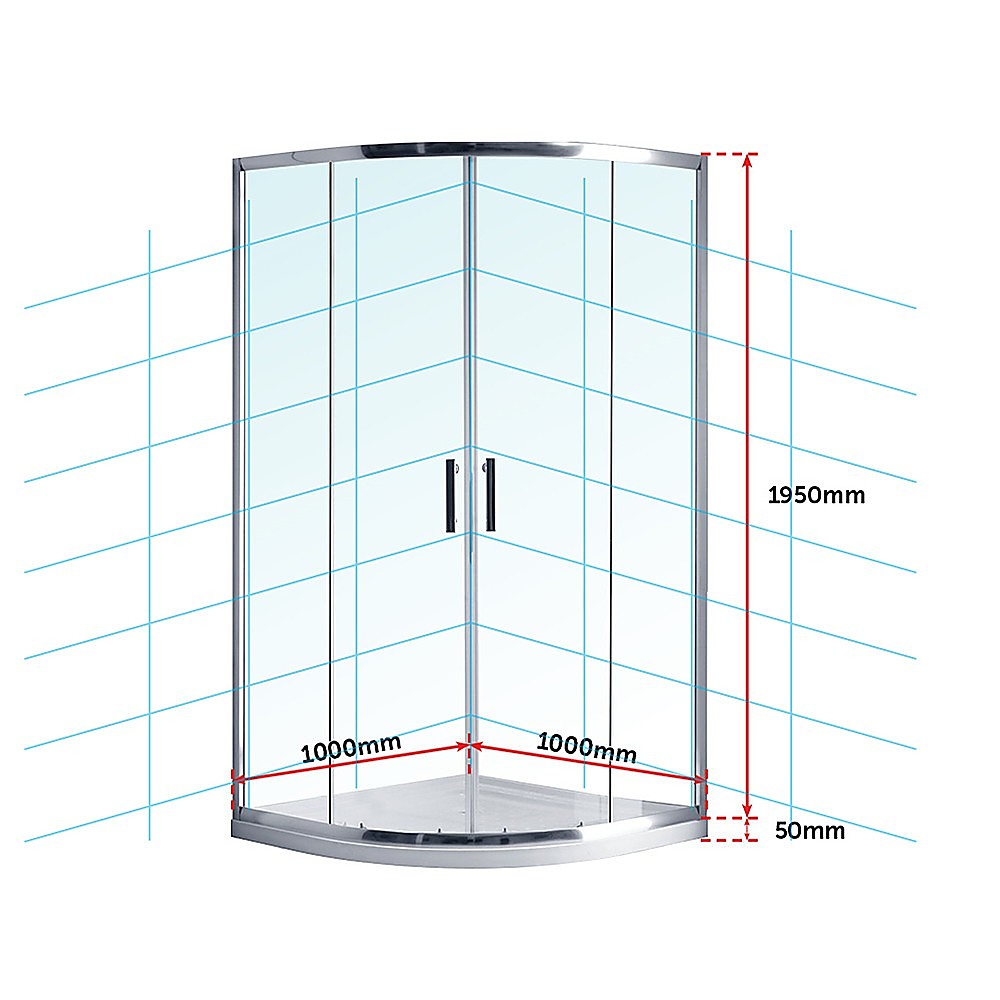 100x100cm Rounded Sliding 6mm Curved Shower Screen | Chrome Base