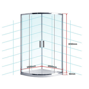 100x100cm Rounded Sliding 6mm Curved Shower Screen | Chrome Base