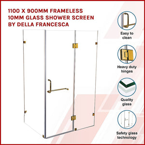 1100 x 900mm Frameless 10mm Glass Shower Screen | Della Francesca Design