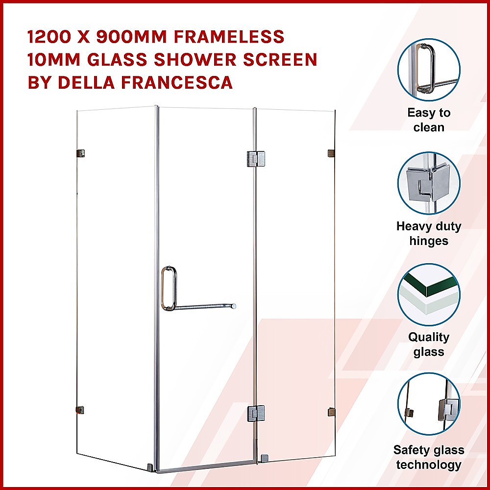 1200 x 900mm Frameless 10mm Glass Shower Screen | Della Francesca Design