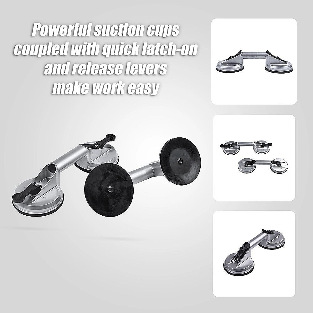 4 x Double Suction Glass Lifting Tool 70kg Vacuum Puller Lifter Aluminium