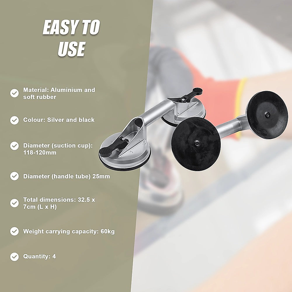 4 x Double Suction Glass Lifting Tool 70kg Vacuum Puller Lifter Aluminium