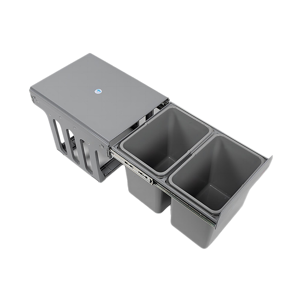 2x 15L Pull-Out Trash Bin | Dual Kitchen Garbage Waste Basket | Cabinet Bin