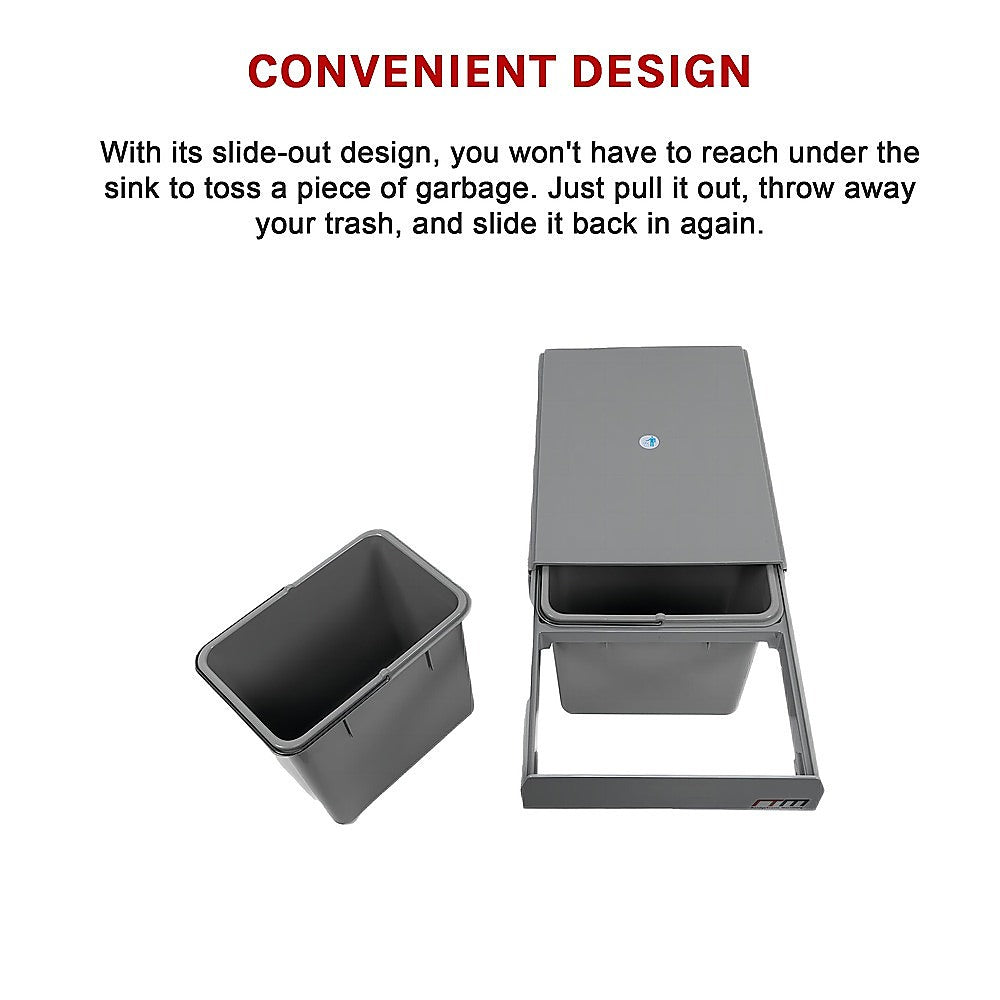 2x 15L Pull-Out Trash Bin | Dual Kitchen Garbage Waste Basket | Cabinet Bin