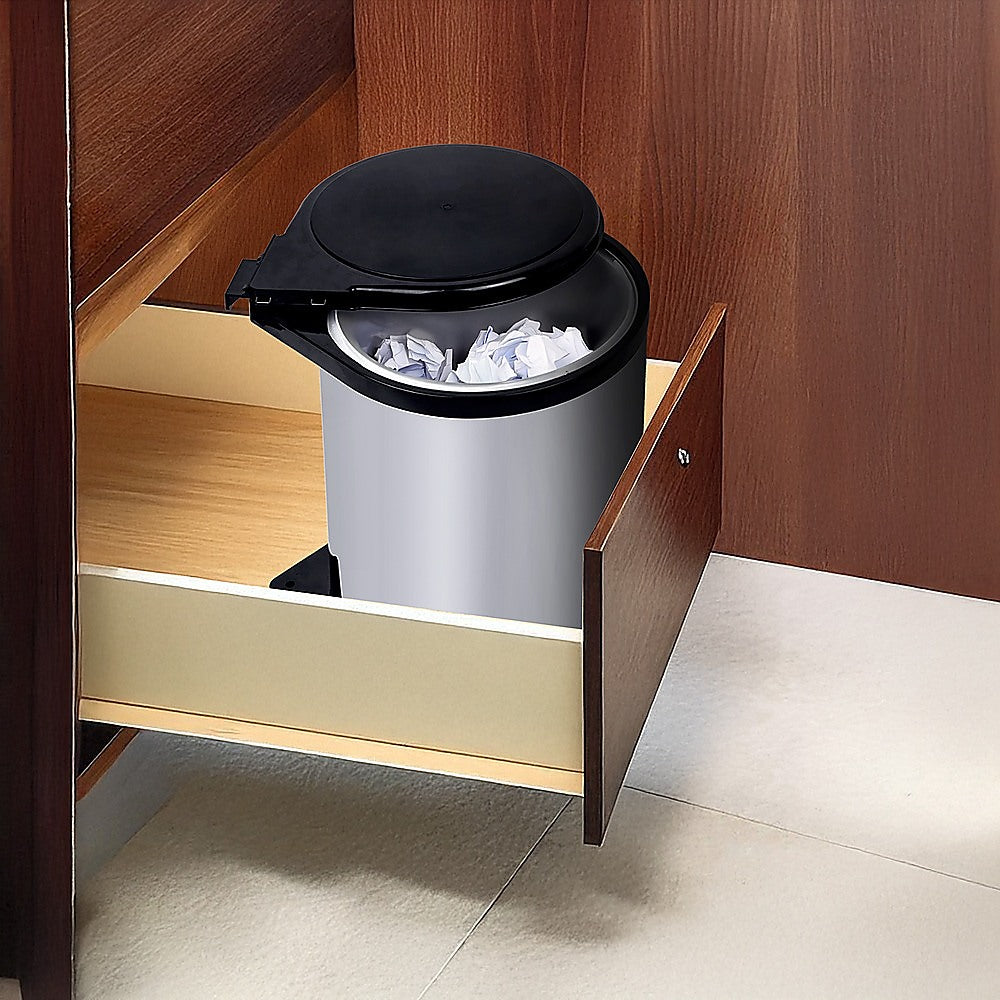 Kitchen Swing Pull-Out Bin | Stainless Steel | Garbage Rubbish Trash Can | 14L
