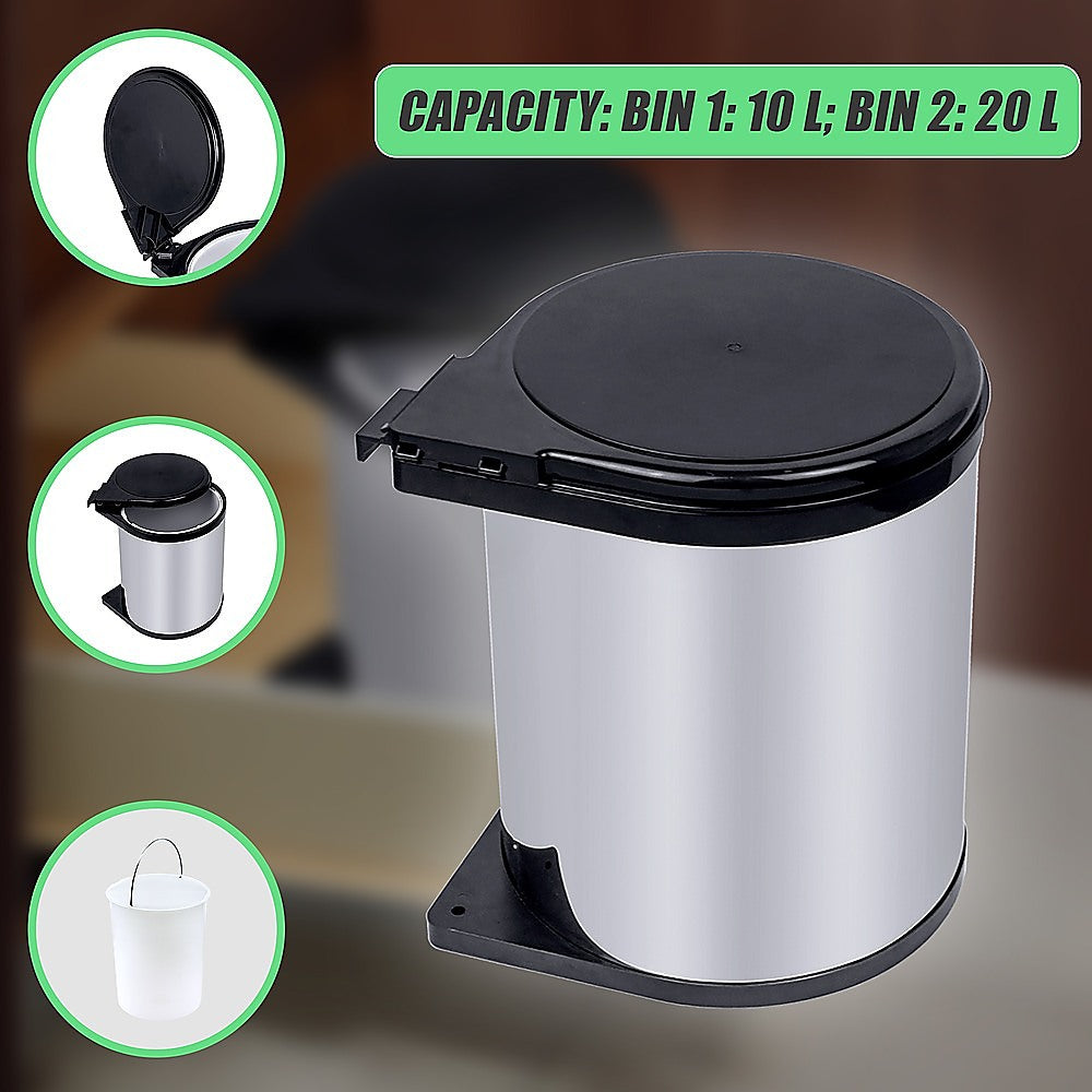 Kitchen Swing Pull-Out Bin | Stainless Steel | Garbage Rubbish Trash Can | 14L
