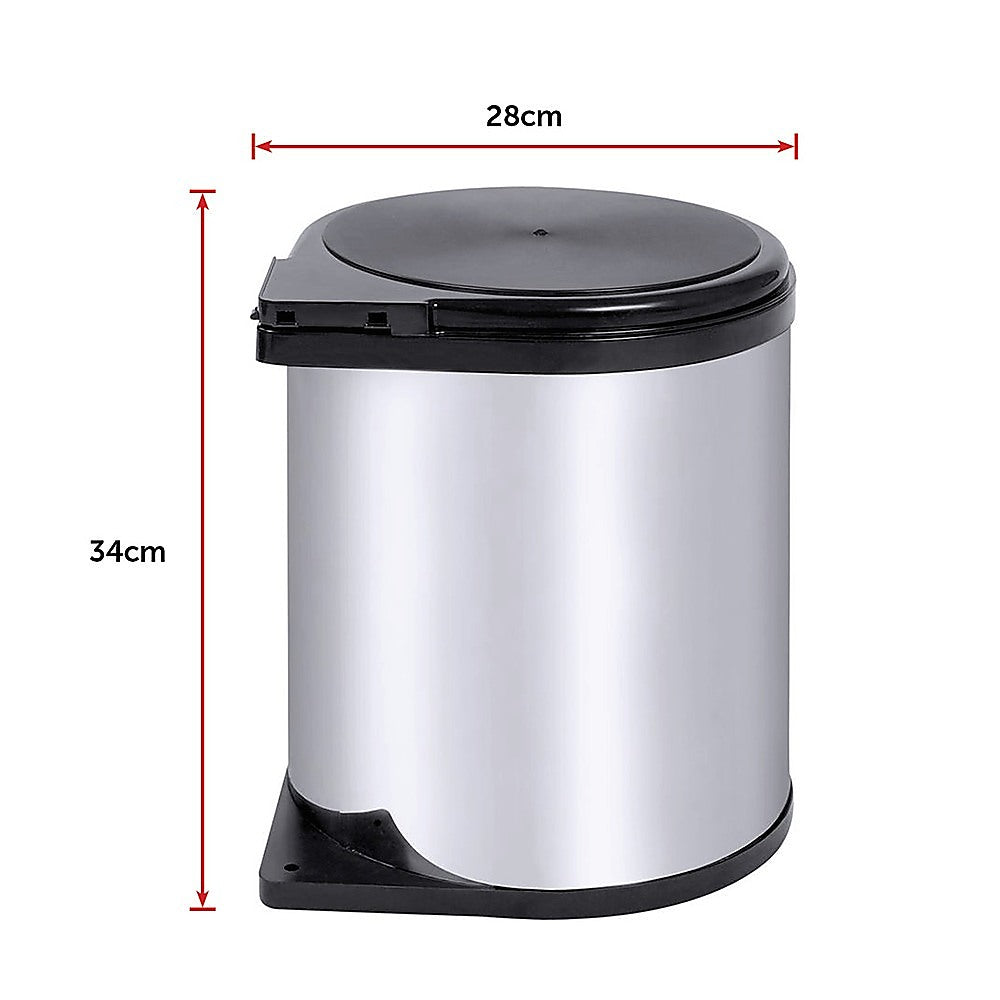 Kitchen Swing Pull-Out Bin | Stainless Steel | Garbage Rubbish Trash Can | 14L