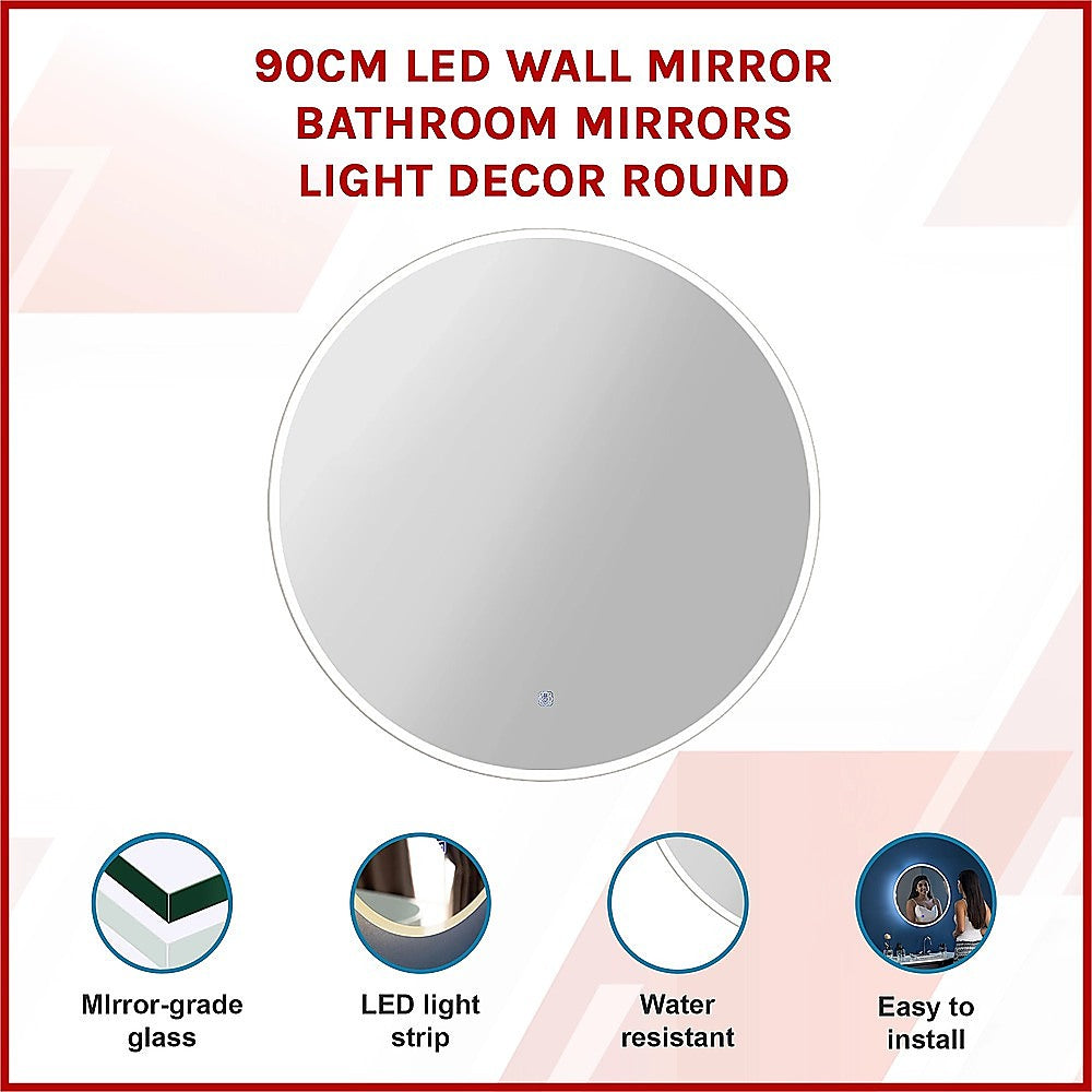 90cm LED Wall Mirror Bathroom Mirrors Light Decor Round