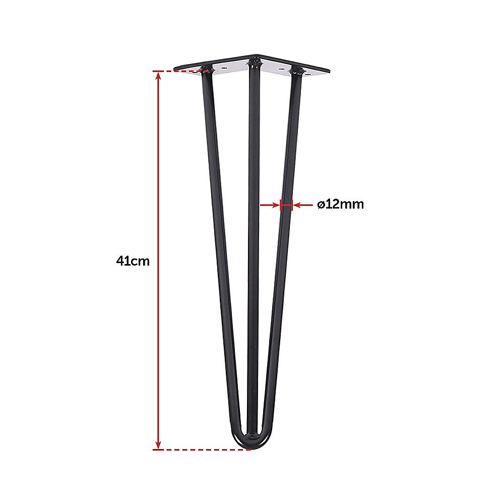 Set of 4 Industrial 3-Rod Retro Hairpin Table Legs | 12mm Steel Bench Desk | 41cm | Black