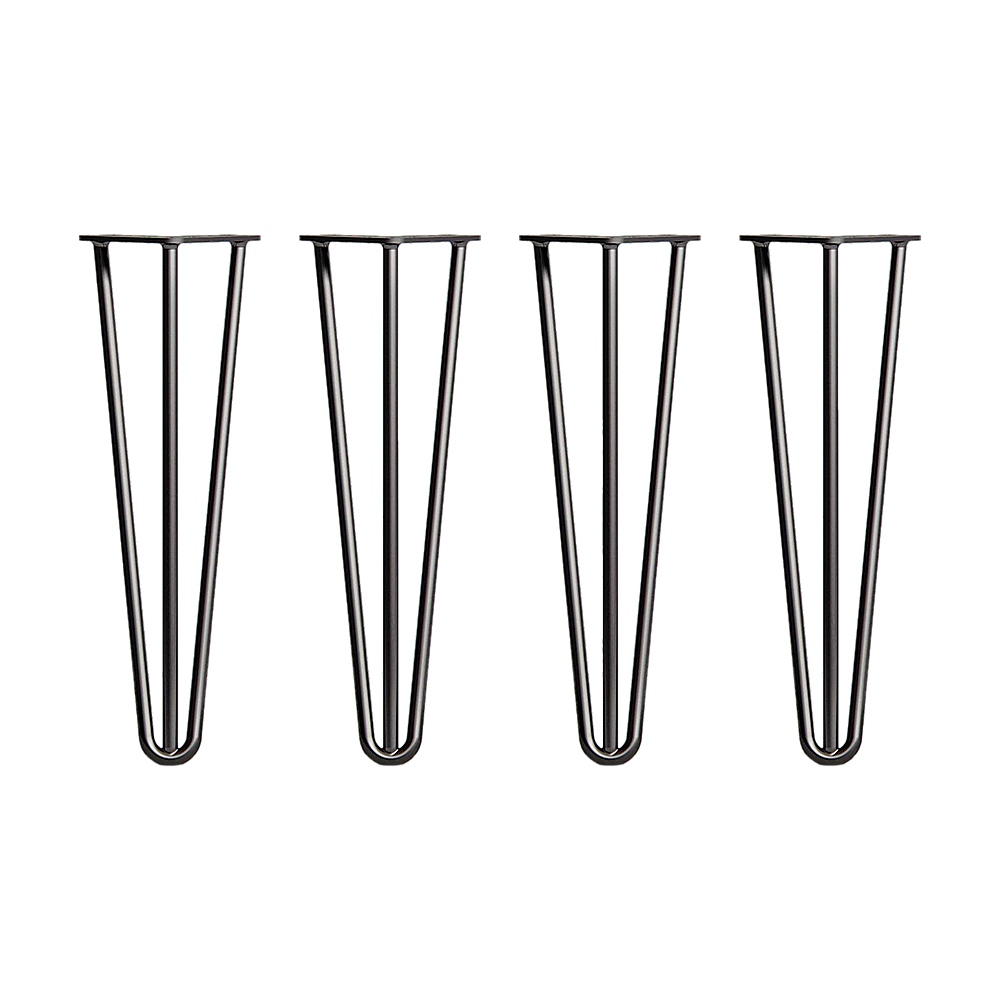 Set of 4 Industrial 3-Rod Retro Hairpin Table Legs | 12mm Steel Bench Desk | 41cm | Black