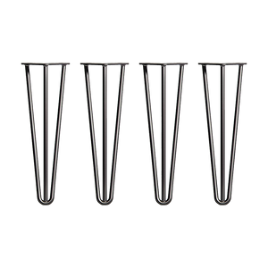 Set of 4 Industrial 3-Rod Retro Hairpin Table Legs | 12mm Steel Bench Desk | 41cm | Black