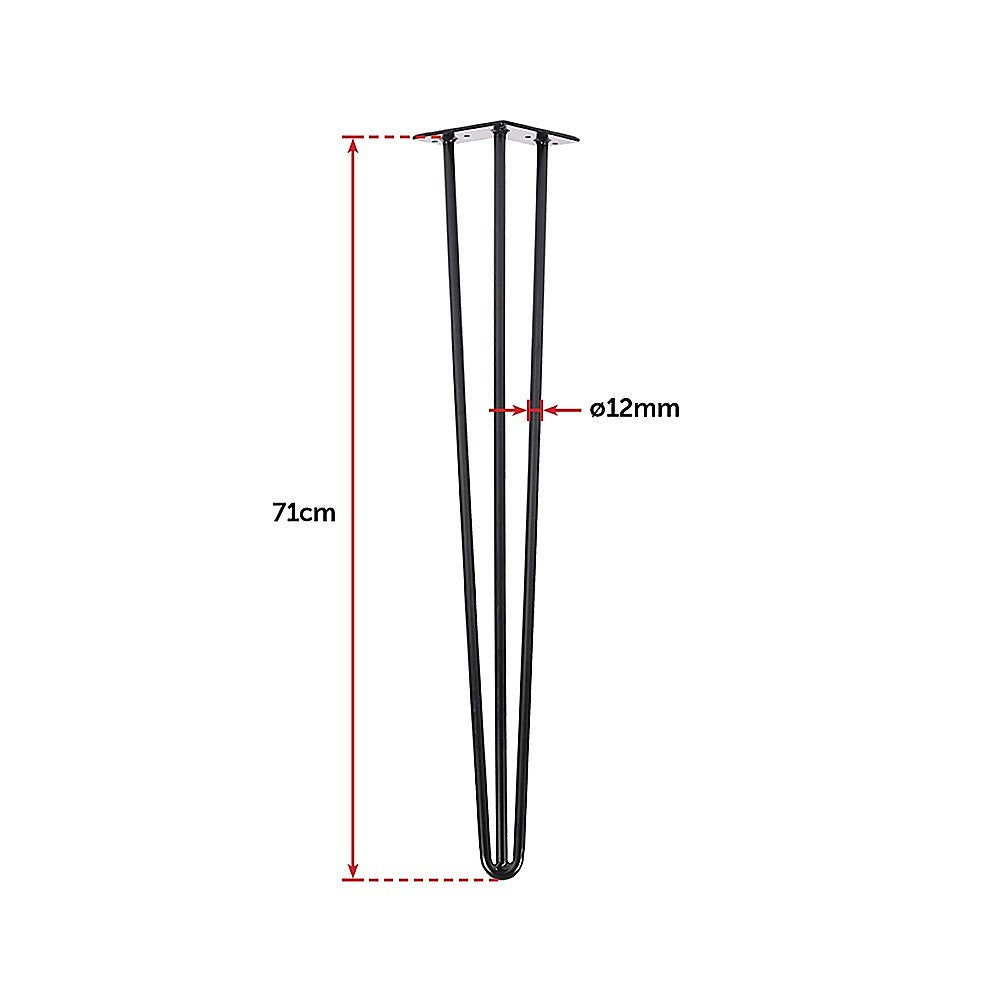 Set of 4 Industrial 3-Rod Retro Hairpin Table Legs | 12mm Steel Bench Desk | 71cm | Black