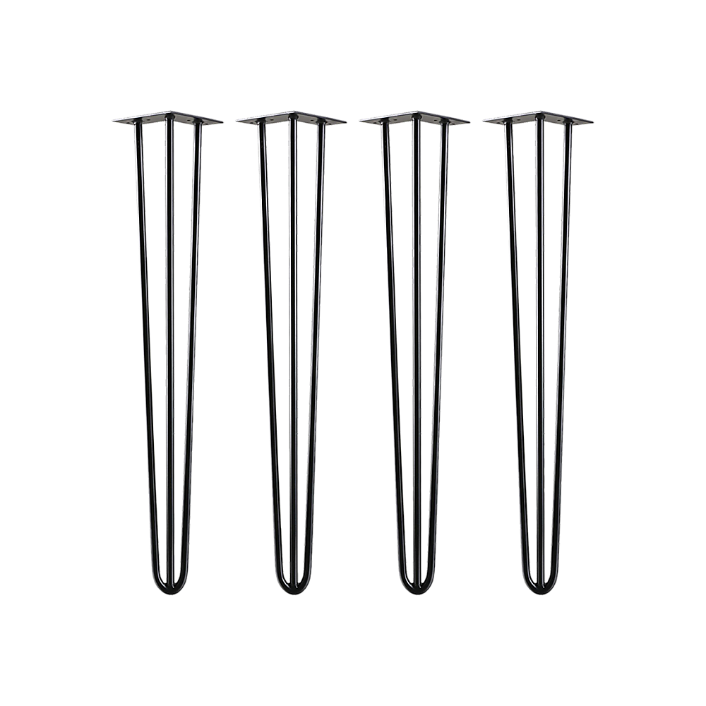 Set of 4 Industrial 3-Rod Retro Hairpin Table Legs | 12mm Steel Bench Desk | 71cm | Black