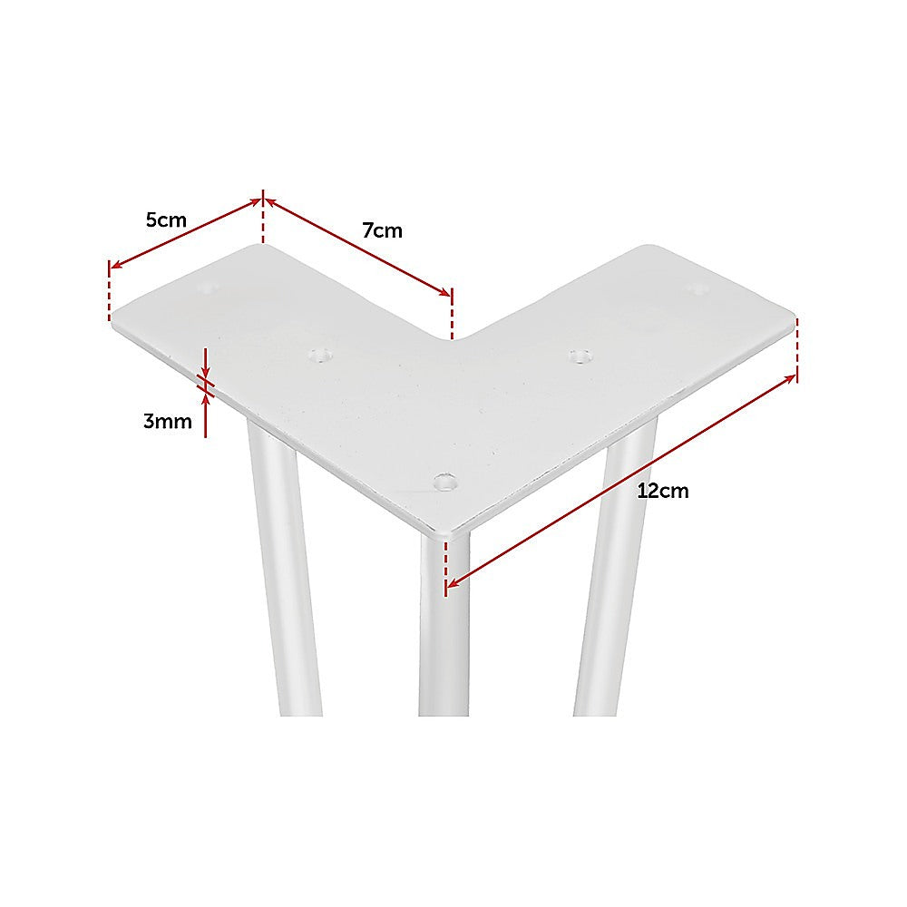 Set of 4 Industrial 3-Rod Retro Table Legs | 12mm Steel Bench Desk | 41cm | White