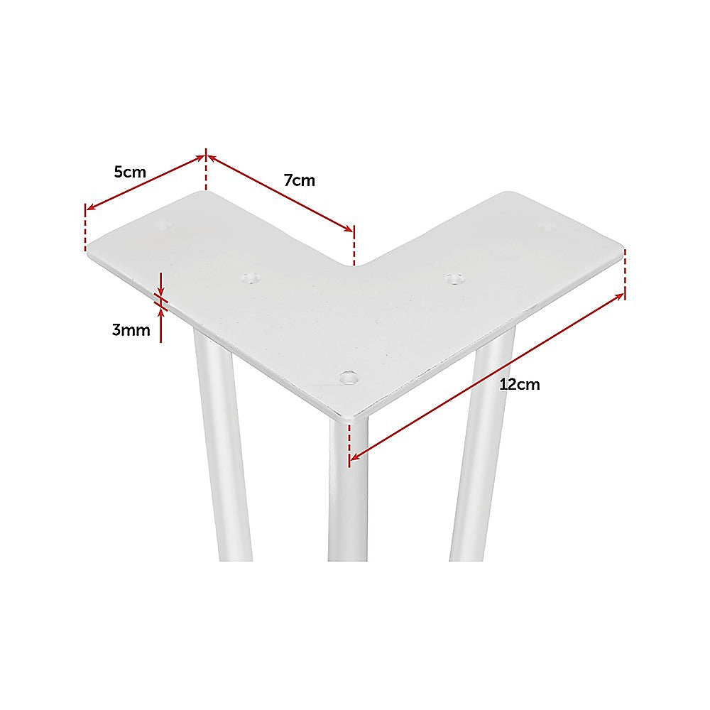 Set of 4 Industrial 3-Rod Retro Hairpin Table Legs | 12mm Steel Bench Desk | 71cm | White