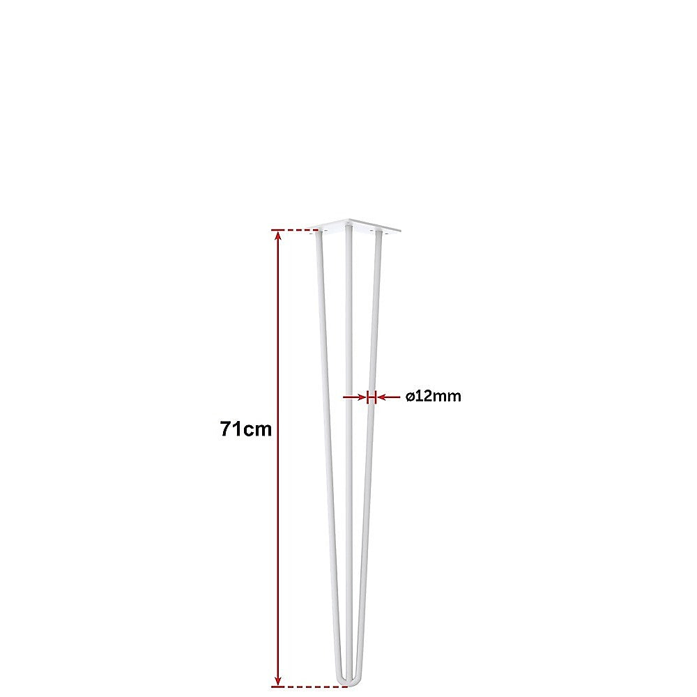 Set of 4 Industrial 3-Rod Retro Hairpin Table Legs | 12mm Steel Bench Desk | 71cm | White