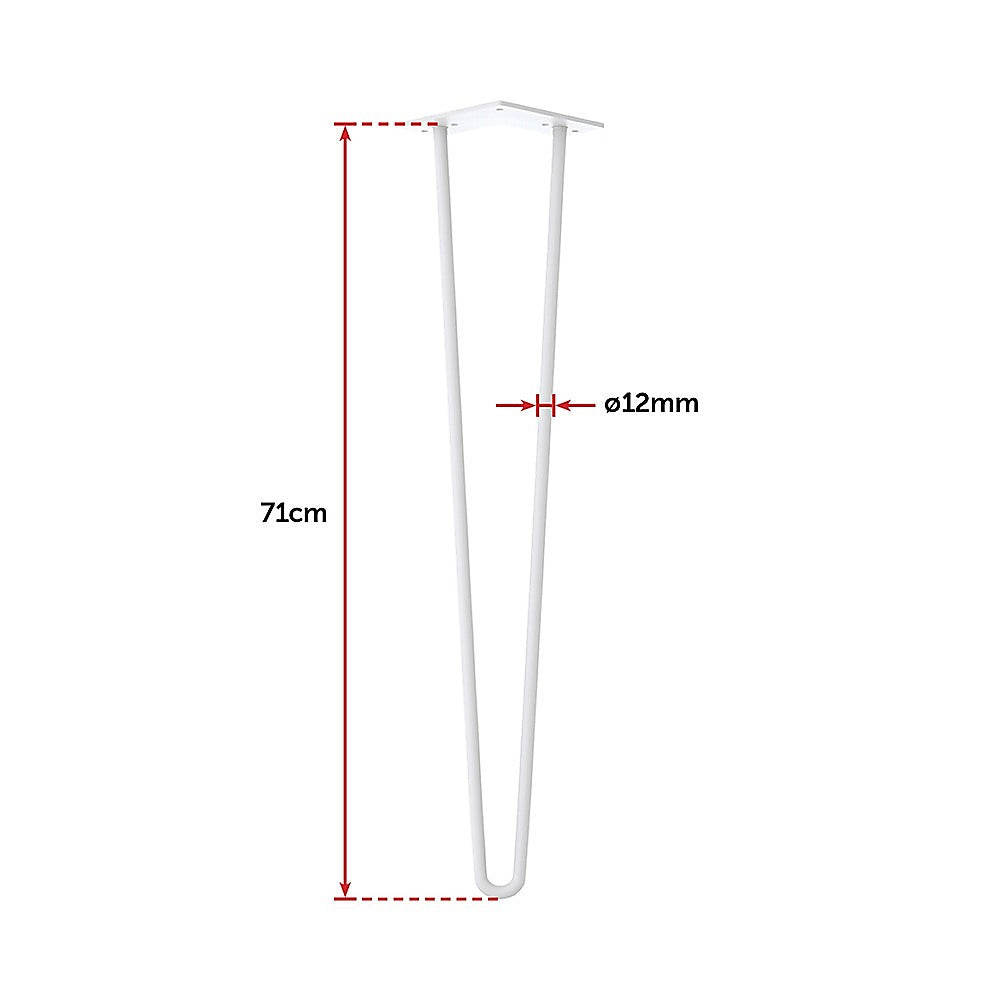 Set of 4 Industrial Retro Hairpin Table Legs | 12mm Steel Bench Desk | 71cm | White