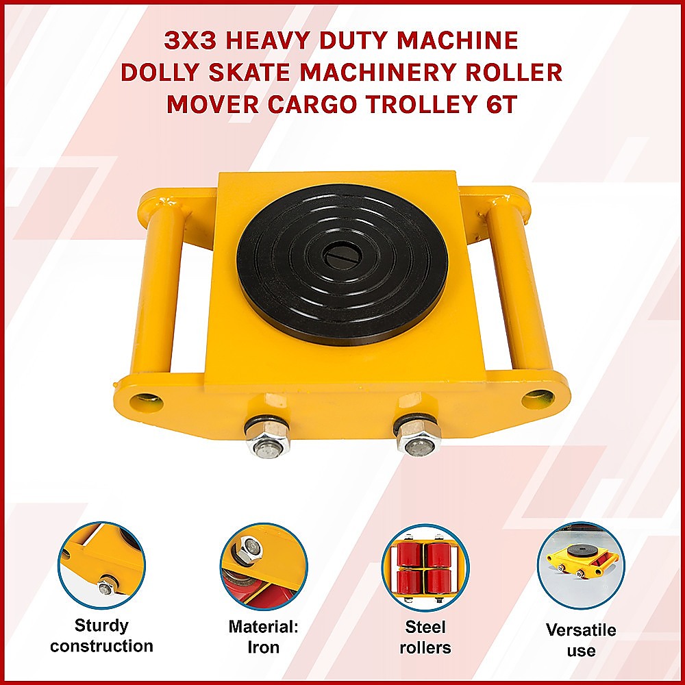 Heavy Duty Machine Dolly Skate | 6T Capacity | Roller Mover Cargo Trolley