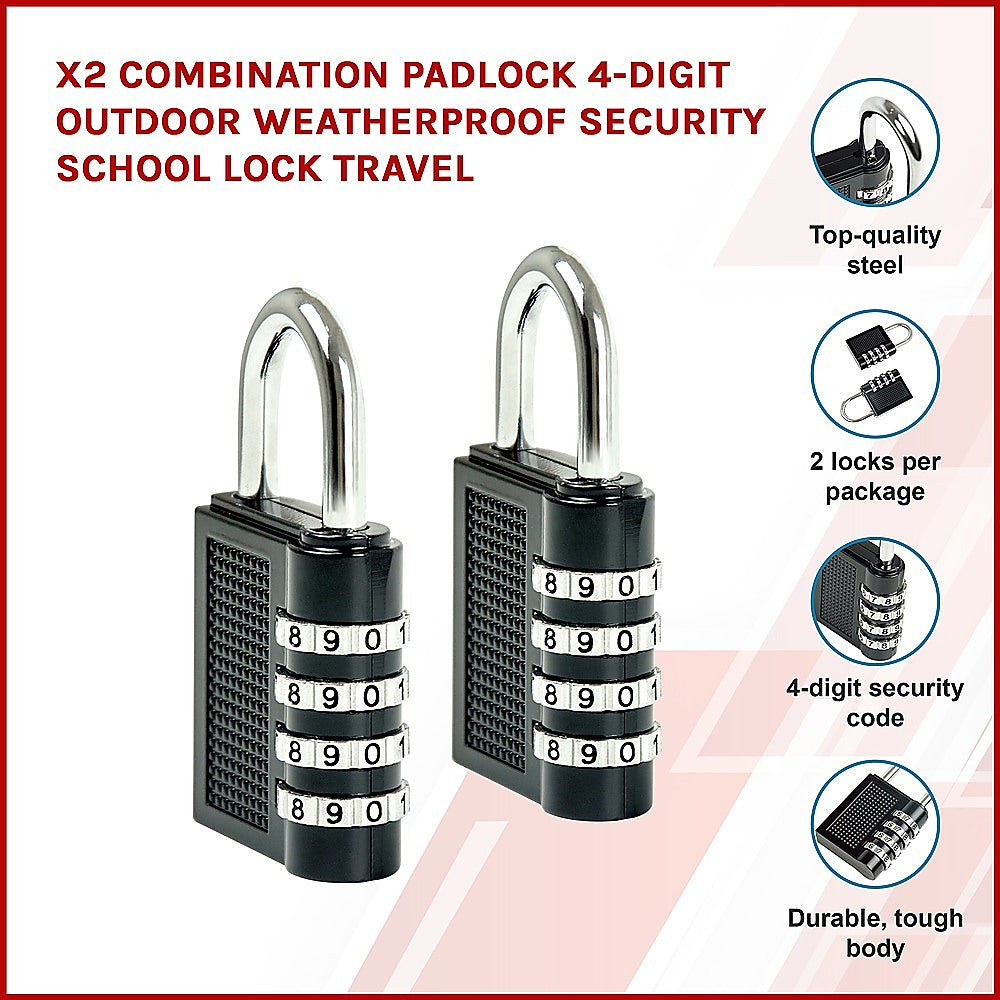 Combination Padlock | 2-Pack | 4-Digit Outdoor Weatherproof Security for School & Travel