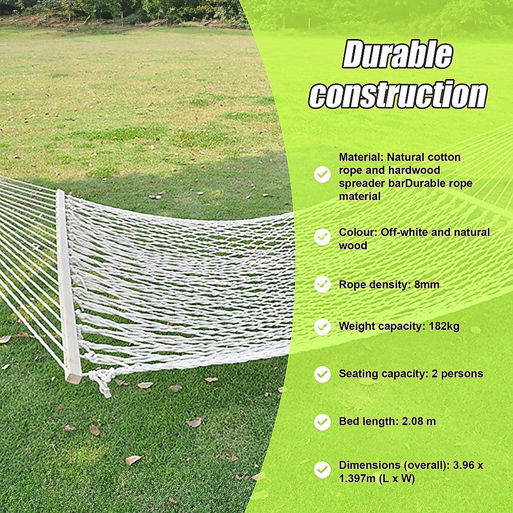 Cotton Rope Hammock | 4m | With Hanging Hardware | Traditional Style