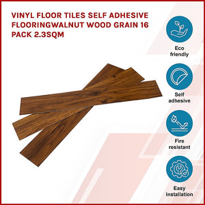 Vinyl Floor Tiles | Self Adhesive Flooring | Walnut Wood Grain | 16 Pack | 2.3SQM