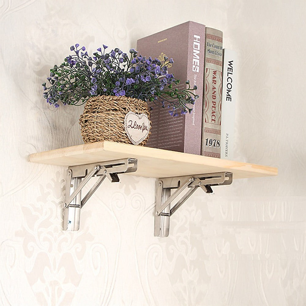 2x 10" Stainless Steel Folding Table Bracket Shelf | 50kg Load | Heavy Duty