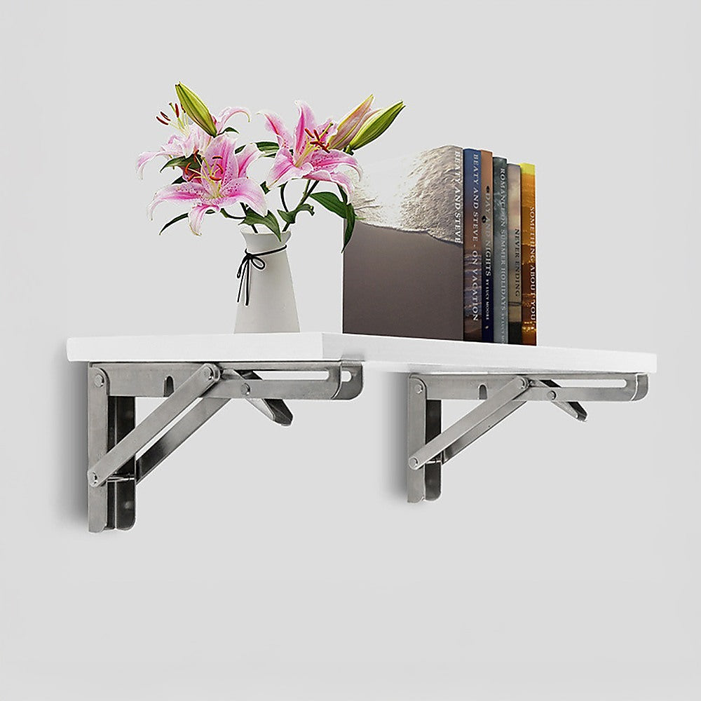 2x 20" Stainless Steel Folding Table Bracket Shelf | 50kg Load | Heavy Duty