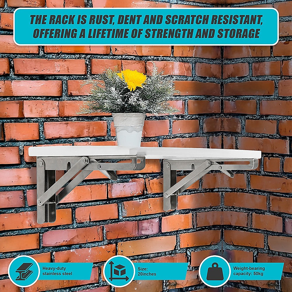 2x 20" Stainless Steel Folding Table Bracket Shelf | 50kg Load | Heavy Duty