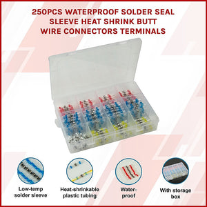 Waterproof Solder Seal Sleeve | 250-Piece | Heat Shrink Butt Wire Connectors Terminals